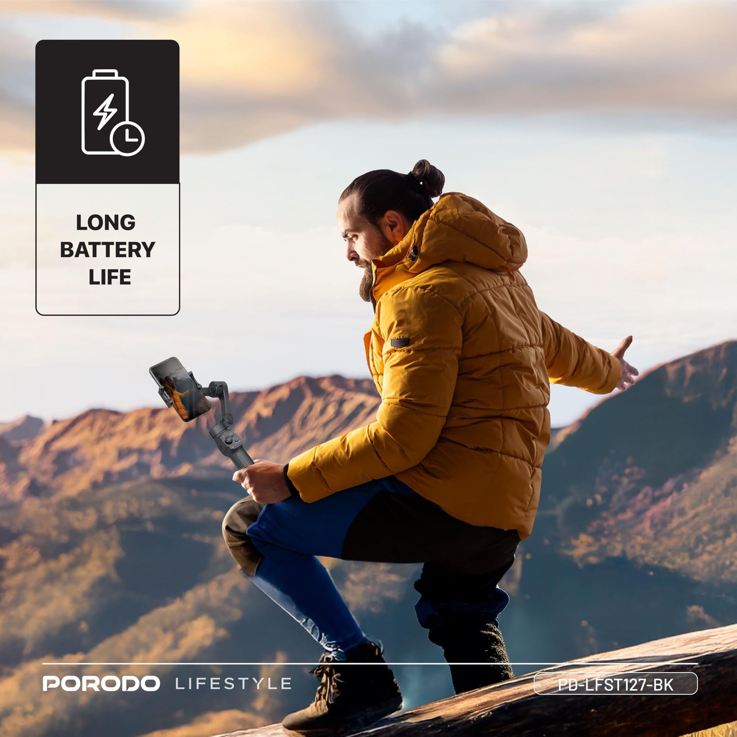 Porodo 3-Axis Gimbal Stabilizer with Magnetic Fill Light