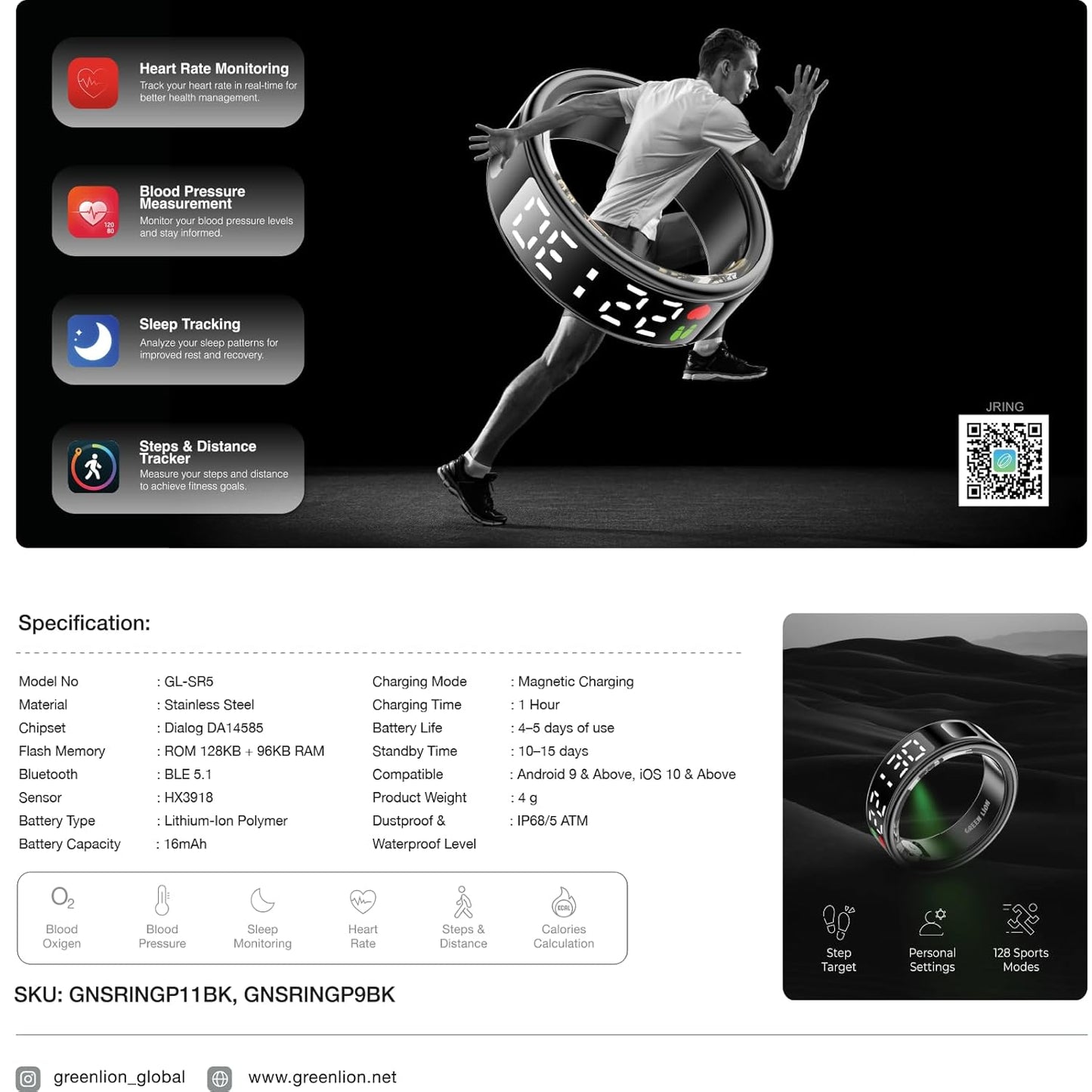 Green Lion Smart Health Tracker Ring