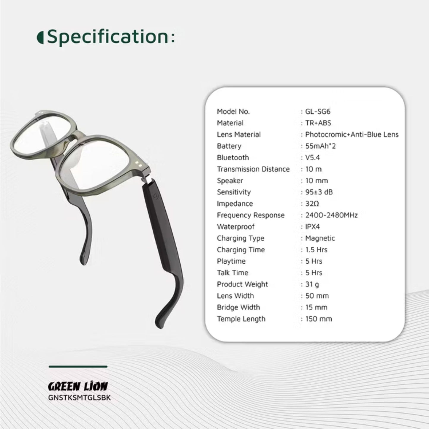 Green Lion Stockholm Smart Glasses – Black